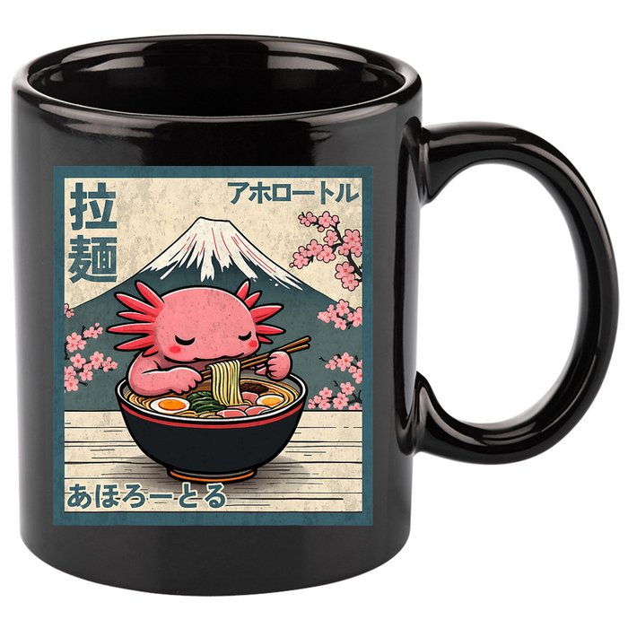 Axolotl Eating Ramen Retro Japanese Kawaii Anime 11oz C Handle Ceramic Mug