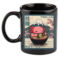 Axolotl Eating Ramen Retro Japanese Kawaii Anime 11oz C Handle Ceramic Mug