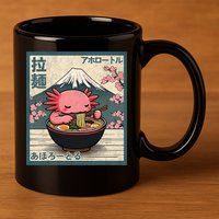Axolotl Eating Ramen Retro Japanese Kawaii Anime 11oz C Handle Ceramic Mug