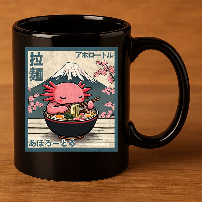 Axolotl Eating Ramen Retro Japanese Kawaii Anime 11oz C Handle Ceramic Mug