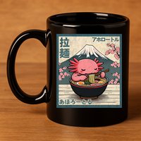 Axolotl Eating Ramen Retro Japanese Kawaii Anime 11oz C Handle Ceramic Mug