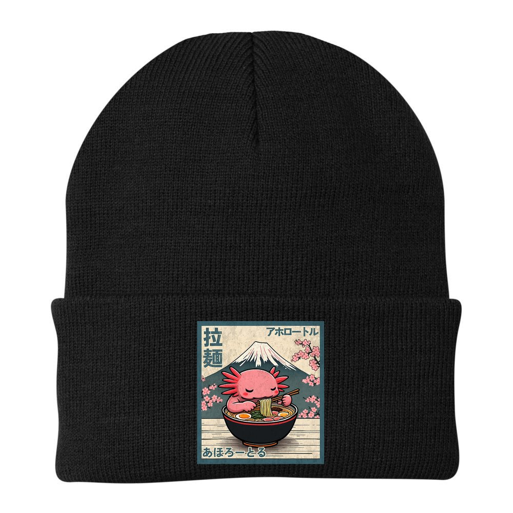 Axolotl Eating Ramen Retro Japanese Kawaii Anime Beanie