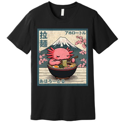 Axolotl Eating Ramen Retro Japanese Kawaii Anime Premium T-Shirt