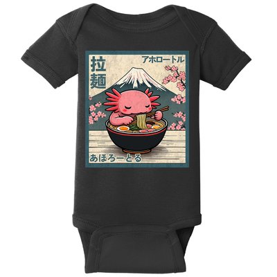 Axolotl Eating Ramen Retro Japanese Kawaii Anime Baby Bodysuit