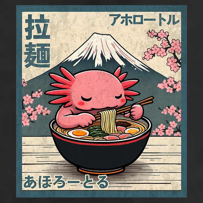 Axolotl Eating Ramen Retro Japanese Kawaii Anime Hat