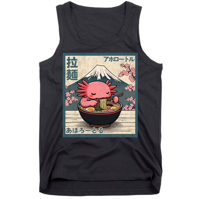 Axolotl Eating Ramen Retro Japanese Kawaii Anime Tank Top