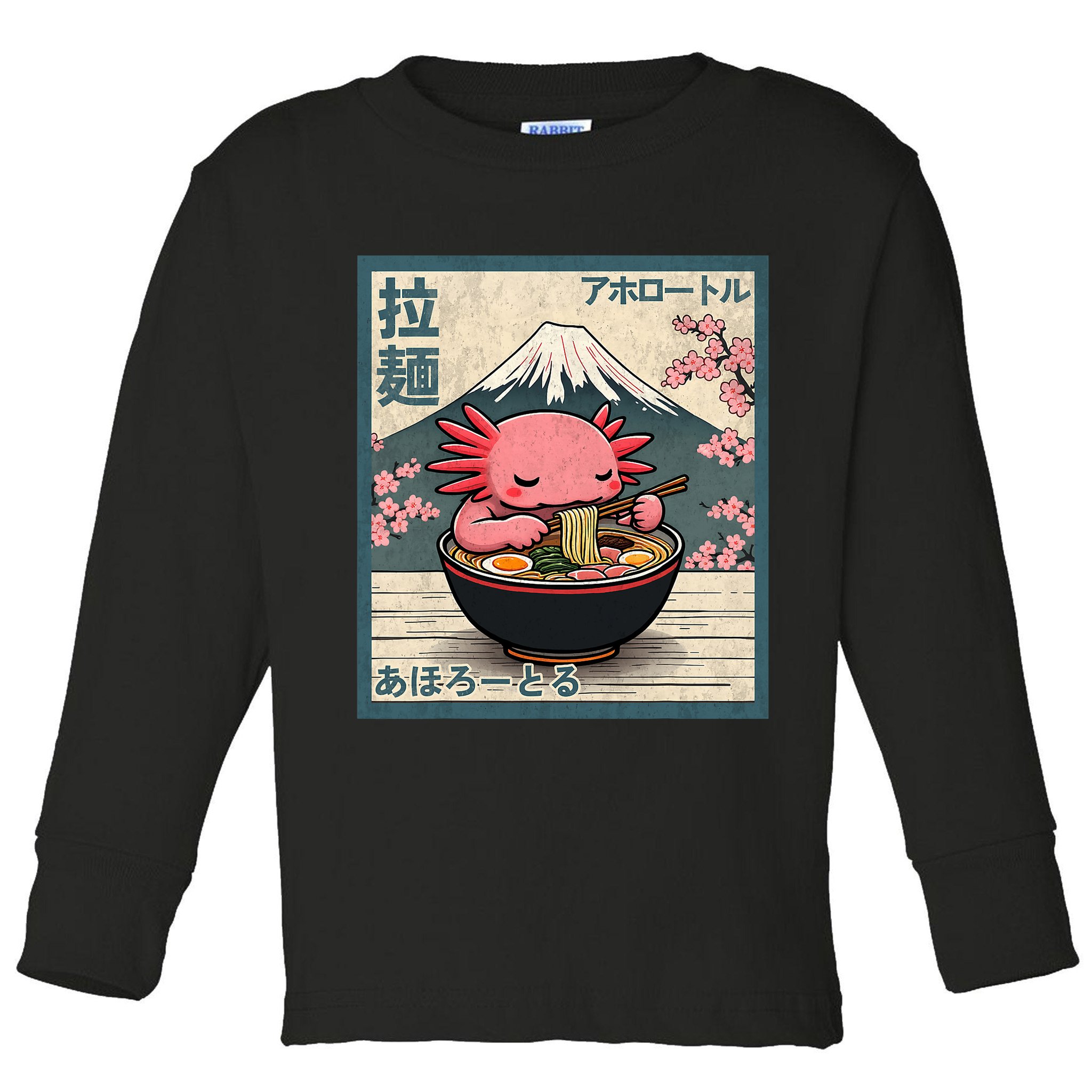 Axolotl Eating Ramen Retro Japanese Kawaii Anime Toddler Long Sleeve Shirt