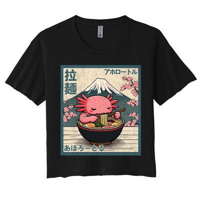 Axolotl Eating Ramen Retro Japanese Kawaii Anime Women's Crop Top Tee