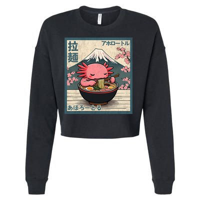 Axolotl Eating Ramen Retro Japanese Kawaii Anime Cropped Pullover Crew