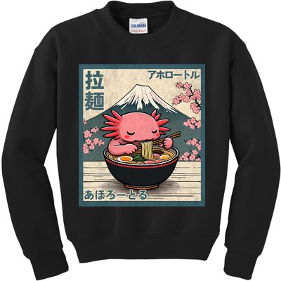 Axolotl Eating Ramen Retro Japanese Kawaii Anime Kids Sweatshirt