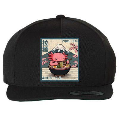 Axolotl Eating Ramen Retro Japanese Kawaii Anime Wool Snapback Cap