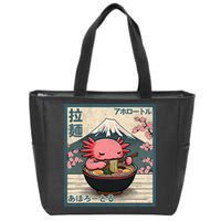 Axolotl Eating Ramen Retro Japanese Kawaii Anime Zip Tote Bag