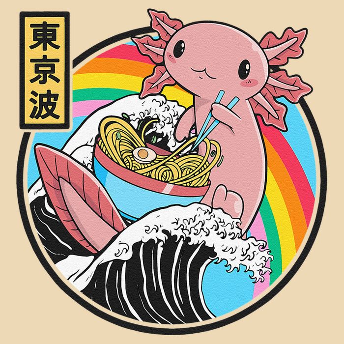 Axolotl Eating Ra Kanagawa Wave Kawaii Anime Vaporwave Bag