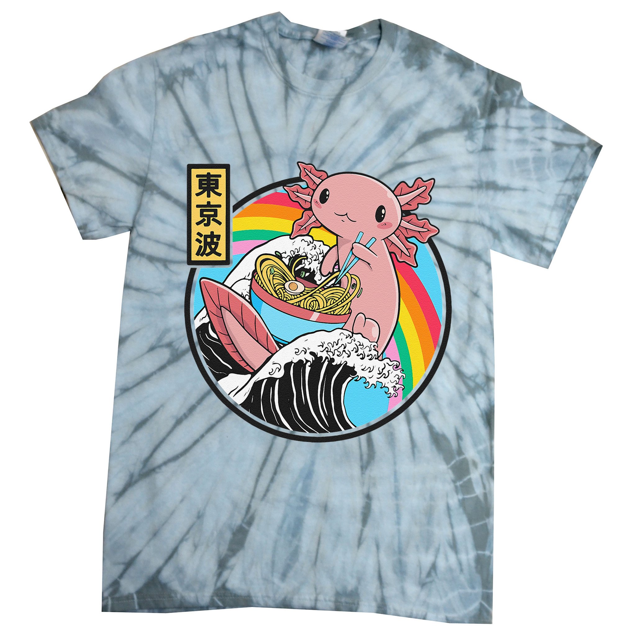 Axolotl Eating Ra Kanagawa Wave Kawaii Anime Vaporwave Tie-Dye T-Shirt