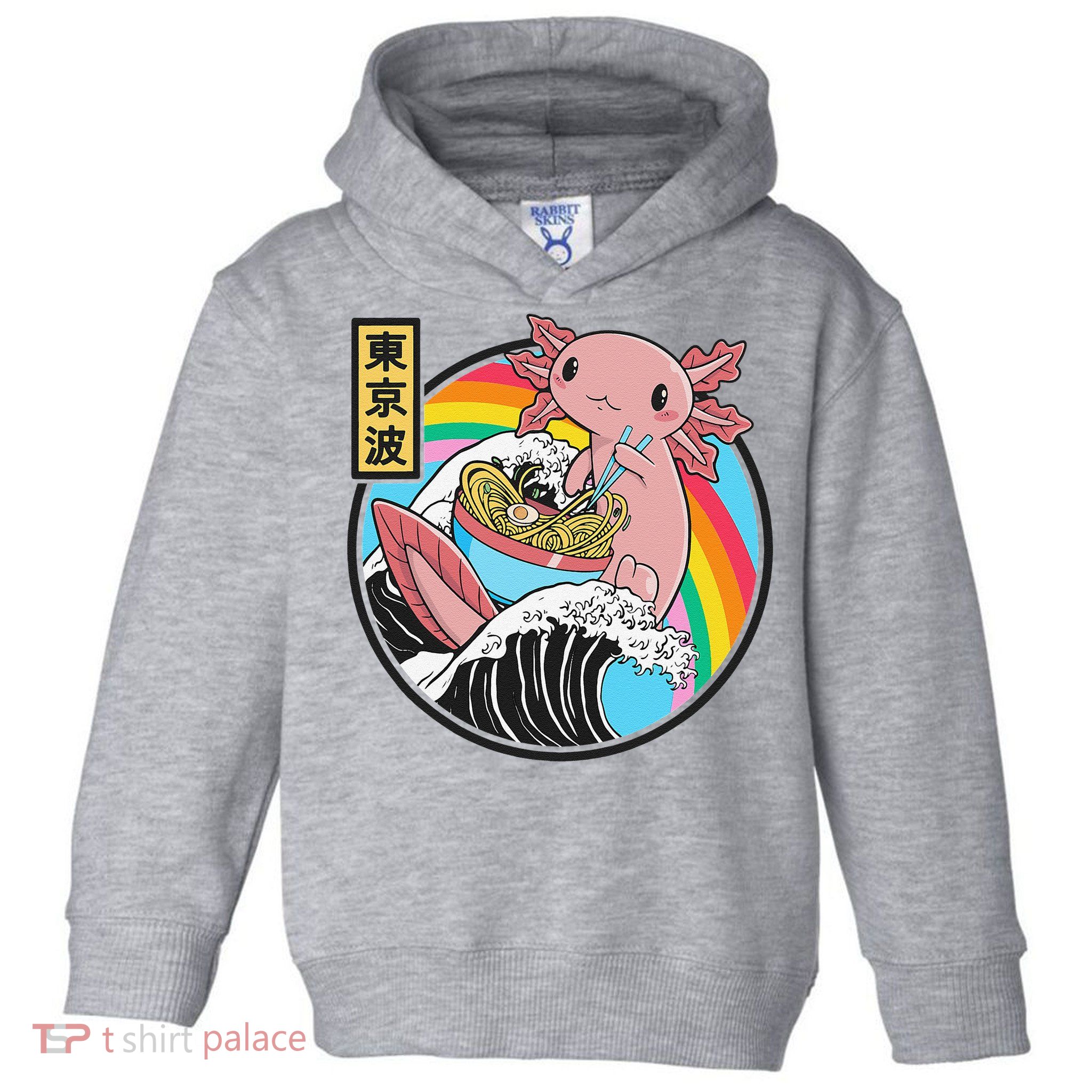 Axolotl Eating Ra Kanagawa Wave Kawaii Anime Vaporwave Toddler Hoodie