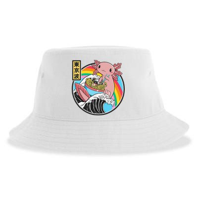Axolotl Eating Ra Kanagawa Wave Kawaii Anime Vaporwave Sustainable Bucket Hat