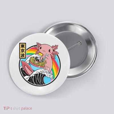 Axolotl Eating Ra Kanagawa Wave Kawaii Anime Vaporwave Button