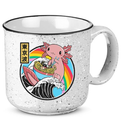 Axolotl Eating Ra Kanagawa Wave Kawaii Anime Vaporwave 15oz Campfire Ceramic Mug