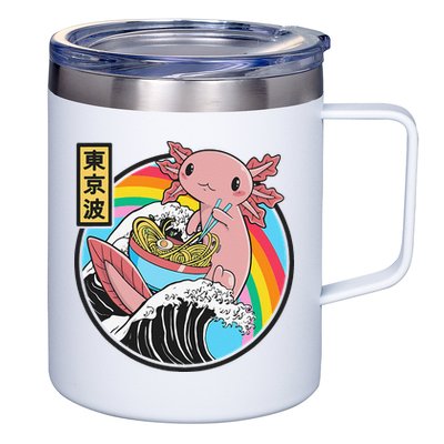 Axolotl Eating Ra Kanagawa Wave Kawaii Anime Vaporwave 12oz Stainless Steel Coffee Mug