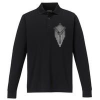 African Ethiopian Silver Metal Geometric Pattern Performance Long Sleeve Polo