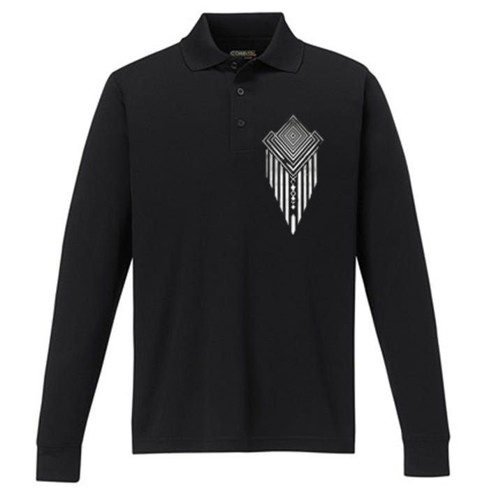 African Ethiopian Silver Metal Geometric Pattern Performance Long Sleeve Polo