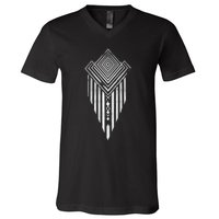 African Ethiopian Silver Metal Geometric Pattern V-Neck T-Shirt