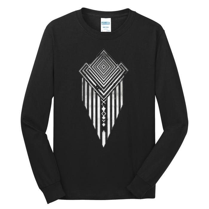 African Ethiopian Silver Metal Geometric Pattern Tall Long Sleeve T-Shirt