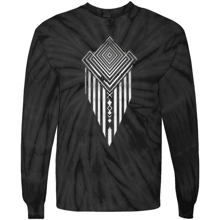 African Ethiopian Silver Metal Geometric Pattern Tie-Dye Long Sleeve Shirt