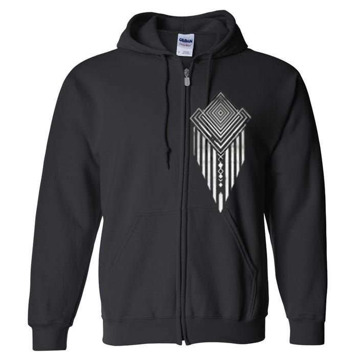 African Ethiopian Silver Metal Geometric Pattern Full Zip Hoodie