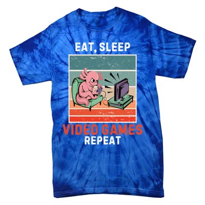 Axolotl Eat Sleep Video Games Repeat Vintage Video Games Gift Tie-Dye T-Shirt