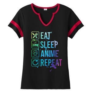 Anime Eat Sleep Repeat Watercolor Gift Ladies Halftime Notch Neck Tee