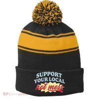 Alix Earle Support Your Local Hot Mess Stripe Pom Pom Beanie