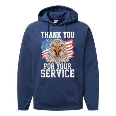 America Eagle Thank You Patriotic Veterans Day Gift Performance Fleece Hoodie