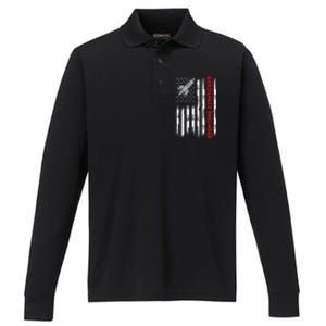 Aerospace Engineer USA Flag Design Performance Long Sleeve Polo