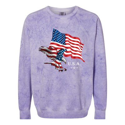 American Eagle Usa Flag Patriotic American Funny Gift Colorblast Crewneck Sweatshirt