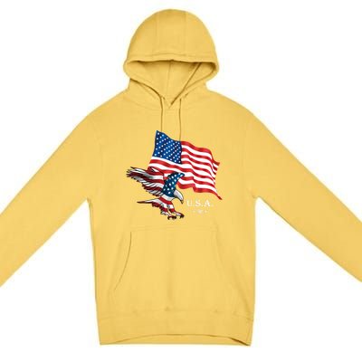 American Eagle Usa Flag Patriotic American Funny Gift Premium Pullover Hoodie