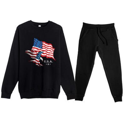 American Eagle Usa Flag Patriotic American Funny Gift Premium Crewneck Sweatsuit Set