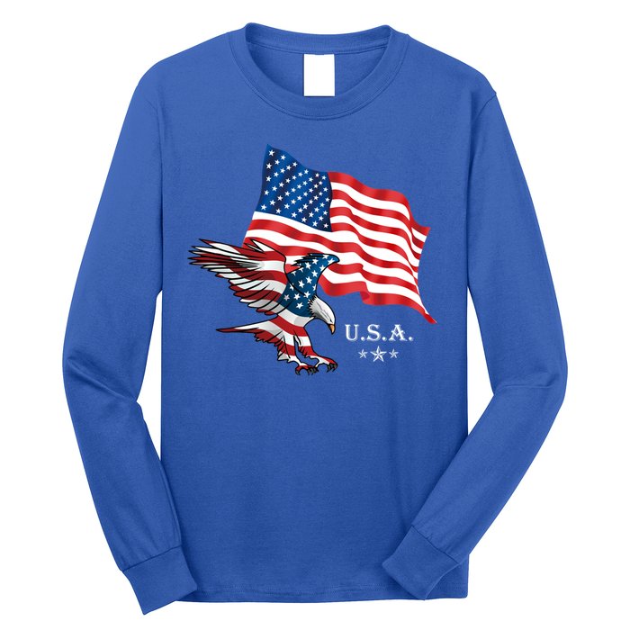 American Eagle Usa Flag Patriotic American Funny Gift Long Sleeve Shirt