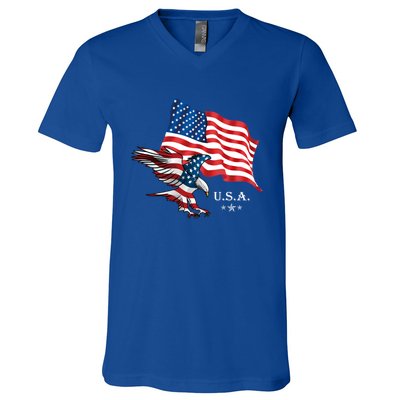 American Eagle Usa Flag Patriotic American Funny Gift V-Neck T-Shirt