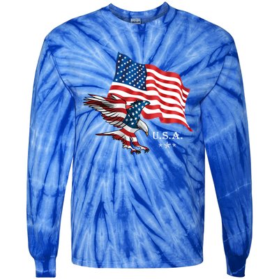 American Eagle Usa Flag Patriotic American Funny Gift Tie-Dye Long Sleeve Shirt