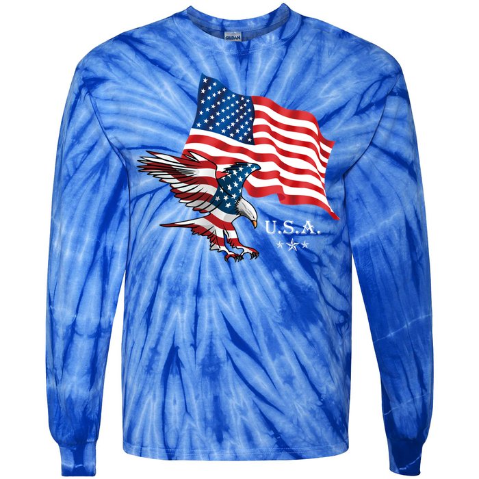 American Eagle Usa Flag Patriotic American Funny Gift Tie-Dye Long Sleeve Shirt