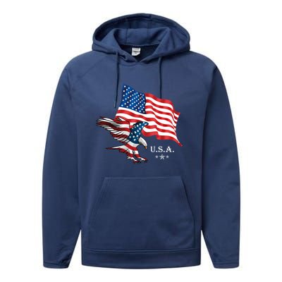 American Eagle Usa Flag Patriotic American Funny Gift Performance Fleece Hoodie