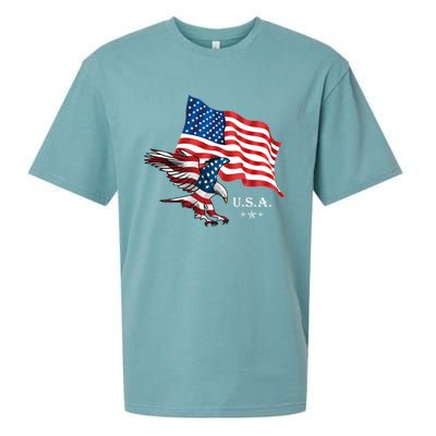 American Eagle Usa Flag Patriotic American Funny Gift Sueded Cloud Jersey T-Shirt