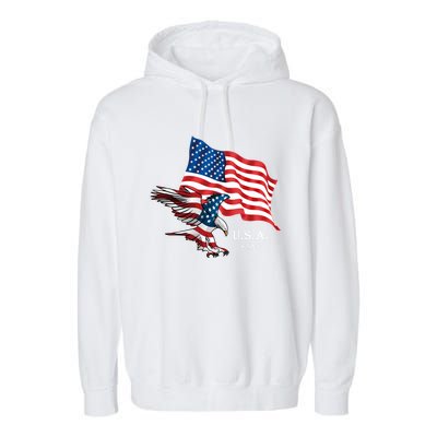 American Eagle Usa Flag Patriotic American Funny Gift Garment-Dyed Fleece Hoodie