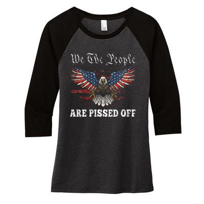 American Eagle We The People Are Pissed Off Us Flag Women's Tri-Blend 3/4-Sleeve Raglan Shirt