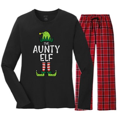 Aunty Elf Xmas Matching Christmas For Family Aunt Women's Long Sleeve Flannel Pajama Set 