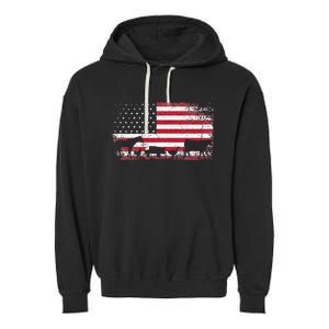 American Flag 4th of July Chicken Horse Cow Pig Farm Gift Garment-Dyed Fleece Hoodie