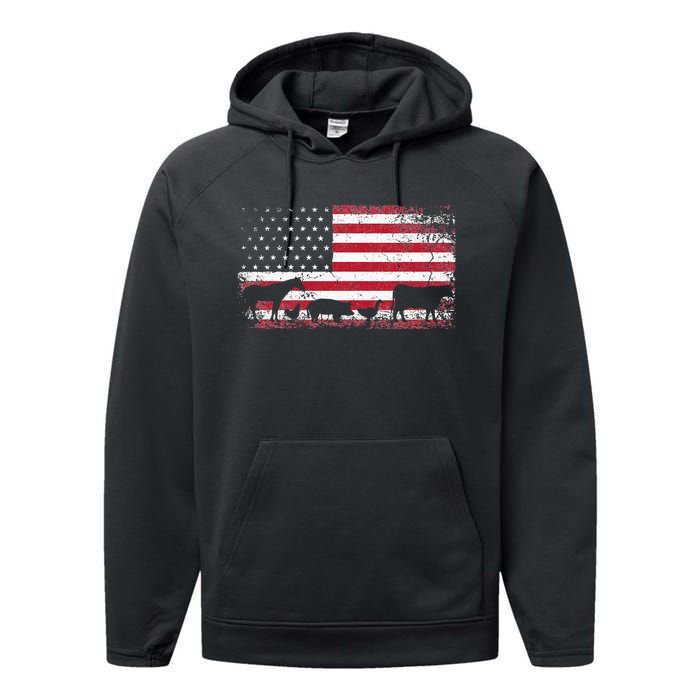 American Flag 4th of July Chicken Horse Cow Pig Farm Gift Performance Fleece Hoodie