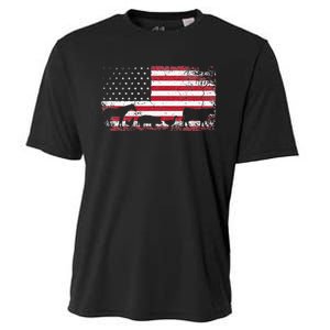 American Flag 4th of July Chicken Horse Cow Pig Farm Gift Cooling Performance Crew T-Shirt