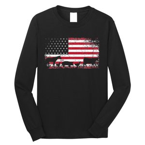 American Flag 4th of July Chicken Horse Cow Pig Farm Gift Long Sleeve Shirt